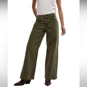 Free People Green Khaki Wide Leg Jeans